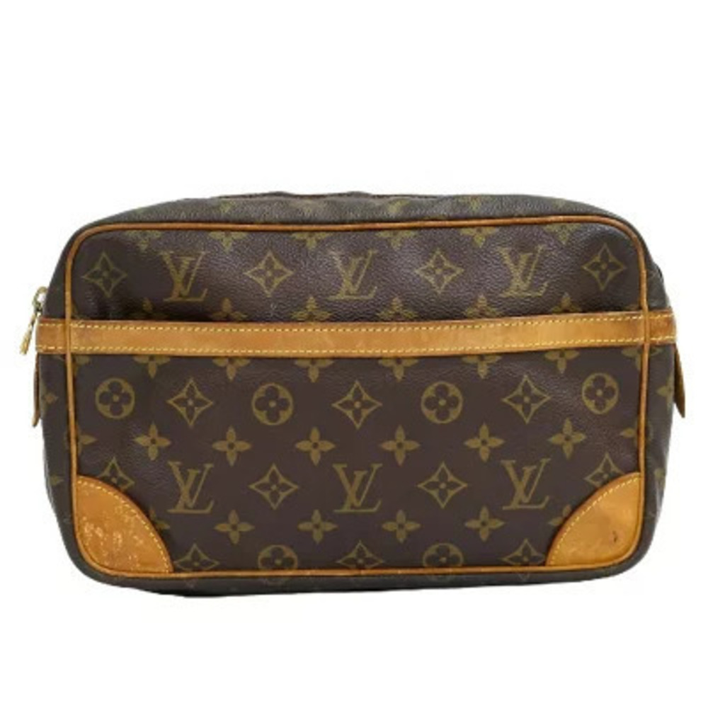 Louis Vuitton LV Compiegne Monogram Pouch Shoulder Bag Canvas Leather Brown